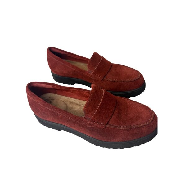 Clarks Women Suede Loafers Size 6 EU 36 Rust Red EUC Slip On - Picture 4 of 8